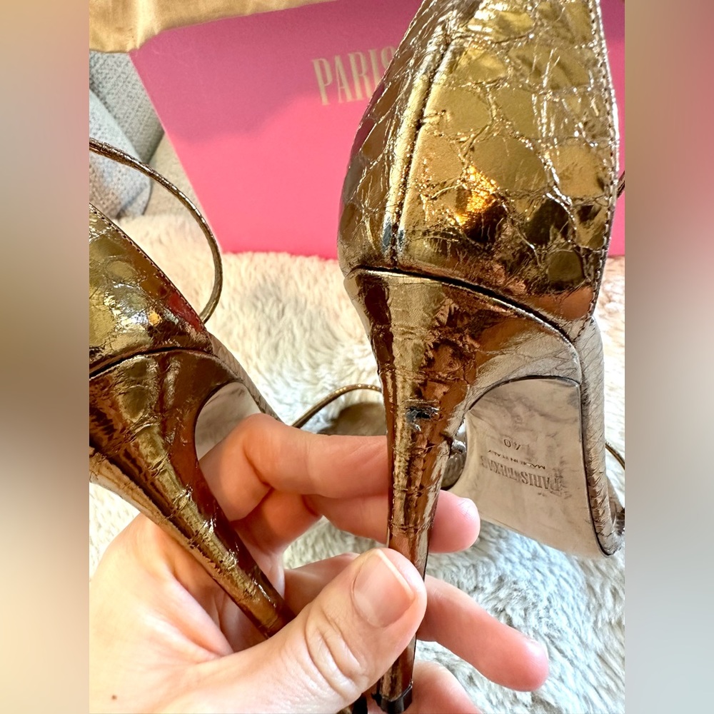 Paris Texas Metallic Printed Python Stiletto Sand… - image 4